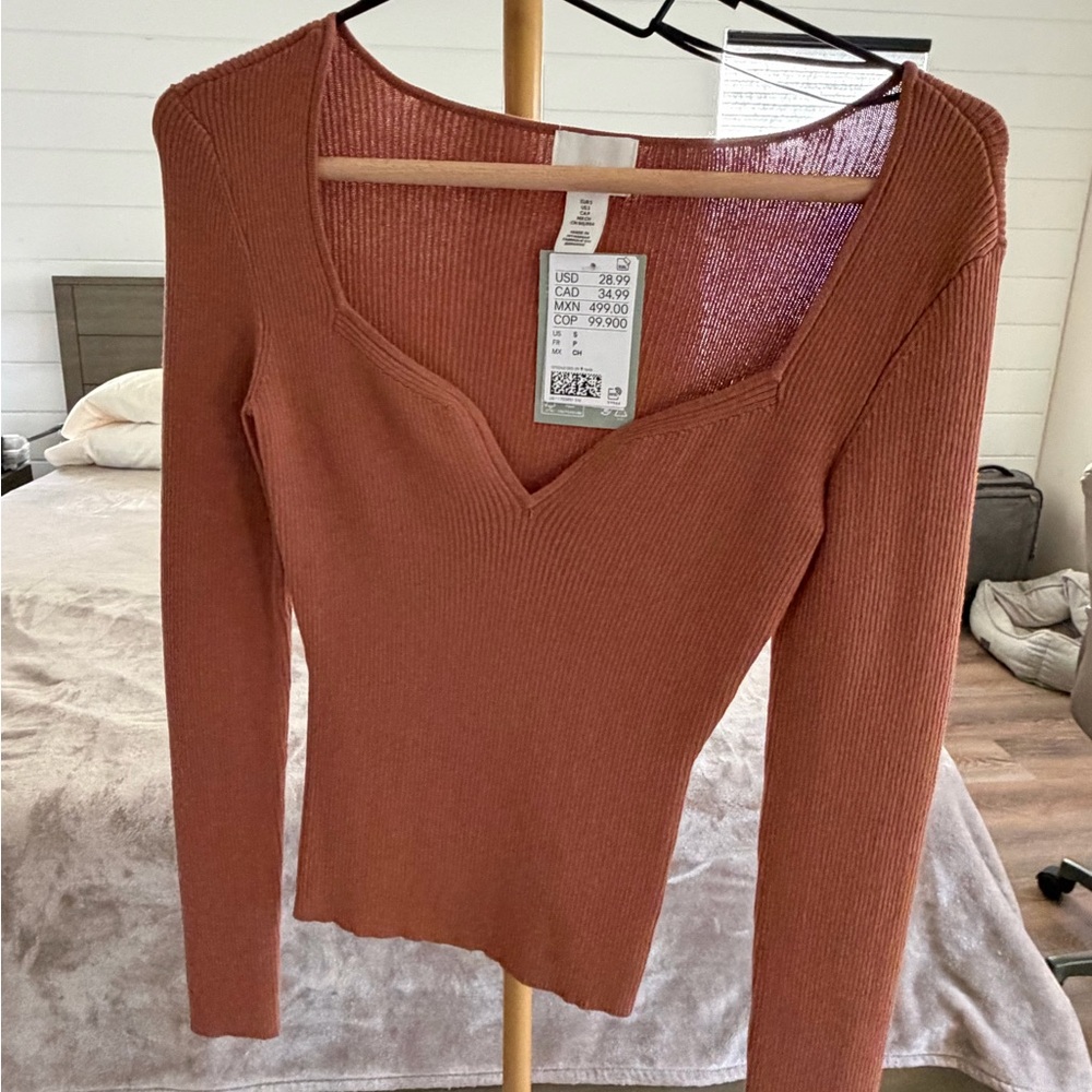 H&M Rust V-Neck Sweater